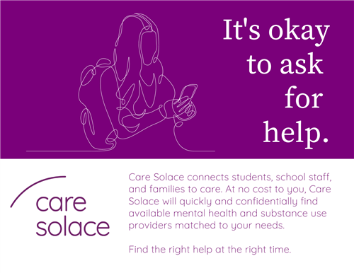 Care Solace connects students, staff and families to care at no cost.